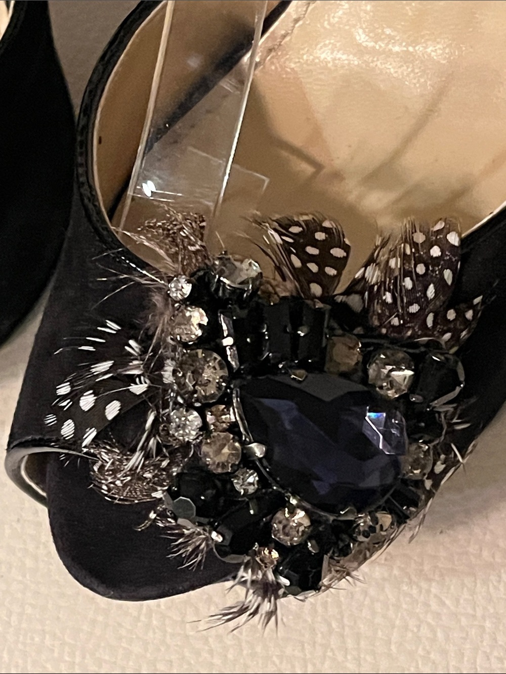 Enzo Angiolini Black Suede prep toe w Feathers jeweled Ankle Platforms Size 8 - Picture 8 of 16
